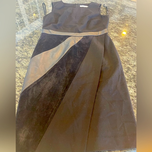 Calvin Klein Dresses & Skirts - 🖤CHIC Calvin Klein little black dress size 8 - vegan leather & suede - GORGEOUS